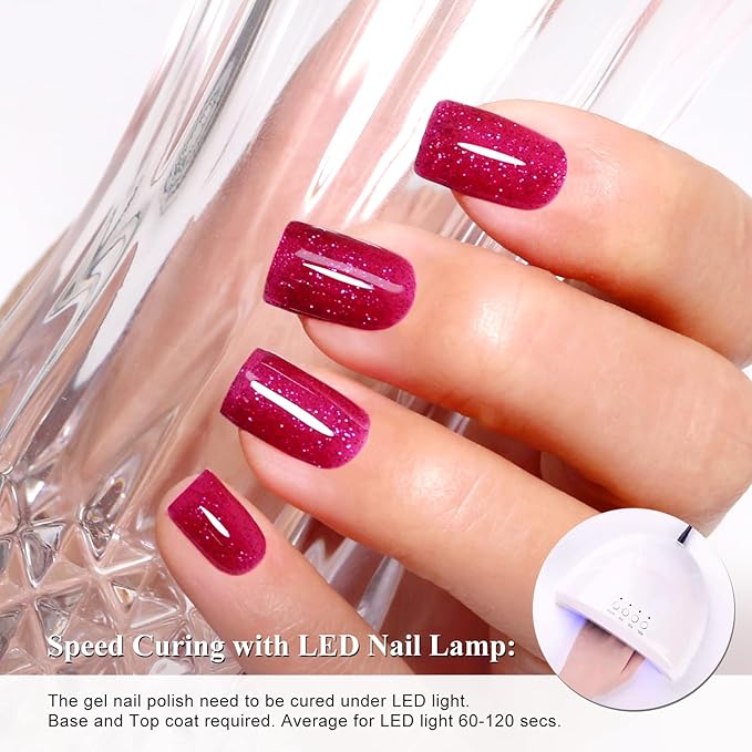 Imtiti Glitter Gel Nail Polish, 1Pcs Hot Pink Sparkle Rose Soak Off UV LED Gel Polish, Nail Art Starter Manicure Salon DIY at Home for Women (0.34 Fl Oz-960)