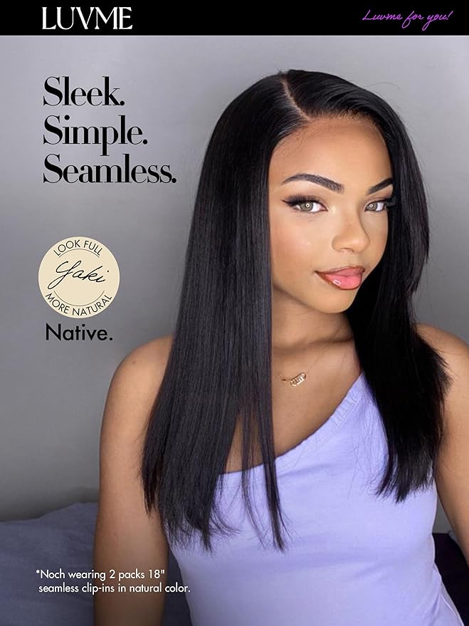 LUVME Yaki Straight Seamless 110g 7Pcs Clip in Hair Extensions Full Max with 14inch Remy Human Hair Extensions, Natural Black 100% Real Soft Hair