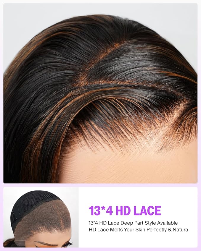 Megalook Ombre Lace Front Wigs Human Hair 13x4 HD Lace Front Wig Pre Plucked with Baby Hair 210 Density Highlight Body Wave Lace Front Wigs Prebleached Knots for Black Women 20 Inch 1B/30