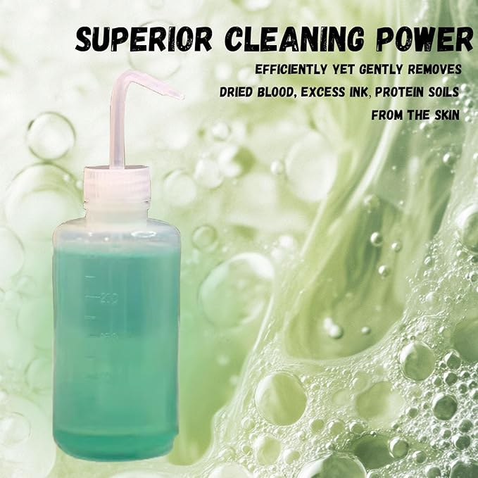 Green Soap Tattoo Cleaner Kit 8.5oz Ultra Concentrated Tattoo Soap + 8.5oz Squeeze Bottle — Professional Skin Prep & Piercing Aftercare for Tattooing Artists & Beginner