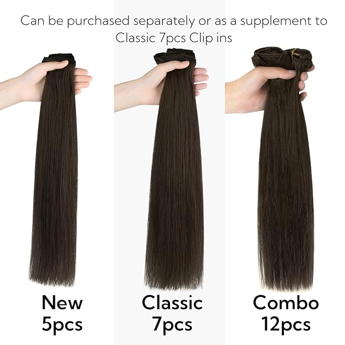 HOTBANANA Clip in Hair Extensions Real Human Hair, 5Pcs 80g 22 Inch Light Dark Brown Straight Remy Clip in Extensions