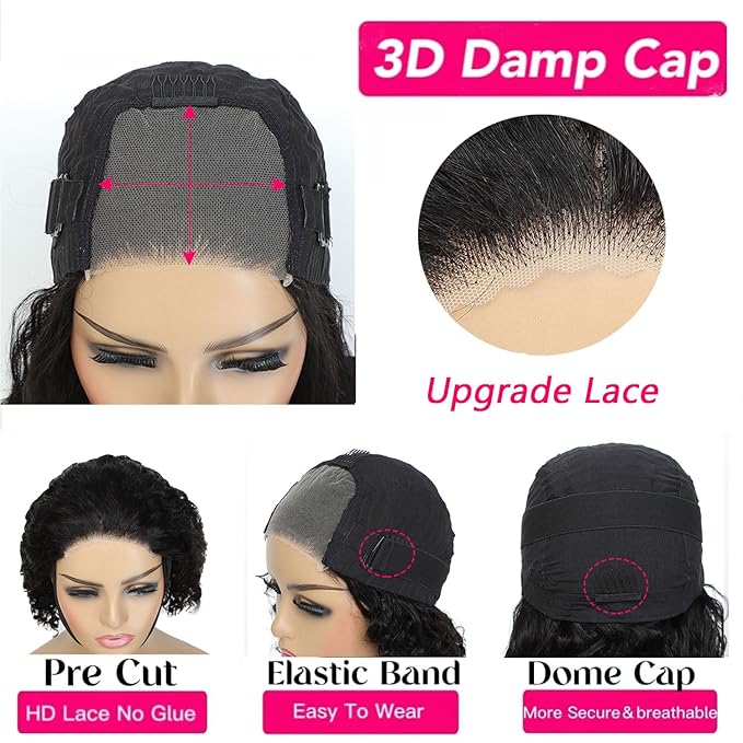 Glueless Wigs Human Hair Pre Plucked Pre Cut Deep Curly Lace Front Wigs Human Hair 4x4 Closure Wigs for Women 150% Density Wear and Go Glueless Wigs Human Hair for Beginners (12 Inch, Short Bob Wig)
