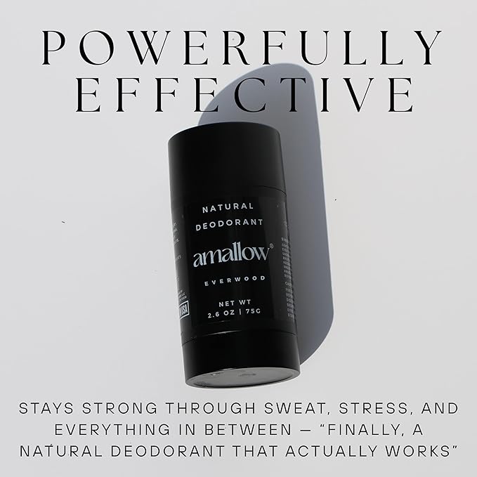 Amallow - Natural Deodorant – Aluminum Salt-Free, Tallow-Based, Baking Soda-Free, with Magnesium & Zinc – Long-Lasting Odor Protection – Handcrafted in the USA – 2.6 oz (Everwood)