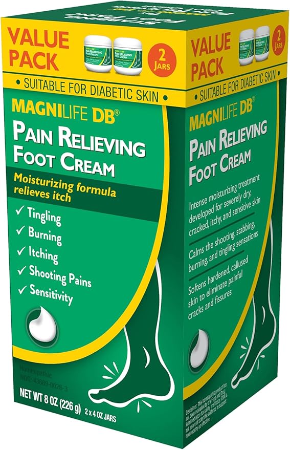 MagniLife DB Pain Relieving Foot Cream, Calming Relief for Burning, Tingling, Shooting & Stabbing Foot Pain, Moisturizing Foot Cream Suitable for Diabetic and Sensitive Skin - 2 Packs of 4 oz Jars