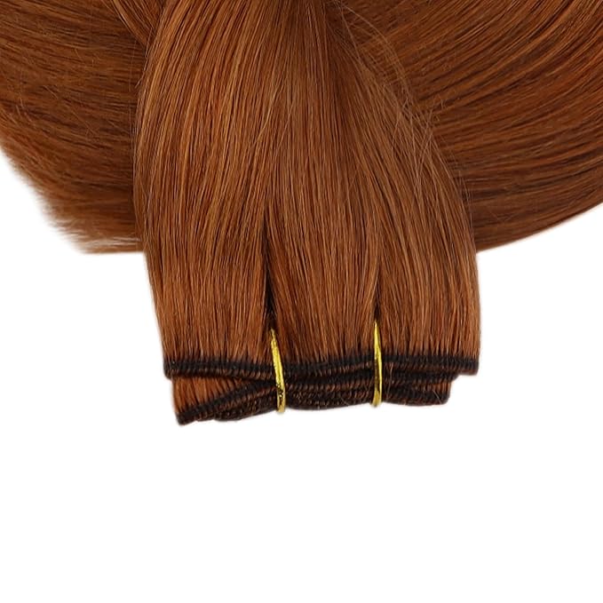Full Shine Sew In Hair Extensions Real Human Hair Color Copper Human Hair Extensions Weft Human Hair For Women 16 Inch 100G Remy Straight Hair Weft