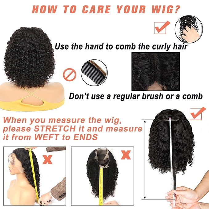 16 Inch HD Curly Lace Front Wig Human Hair Pre Plucked for Black Women Glueless 13x4 Kinky Curly Bob Lace Frontal Wigs Human Hair 150% Density Wet and Wavy Natural Color