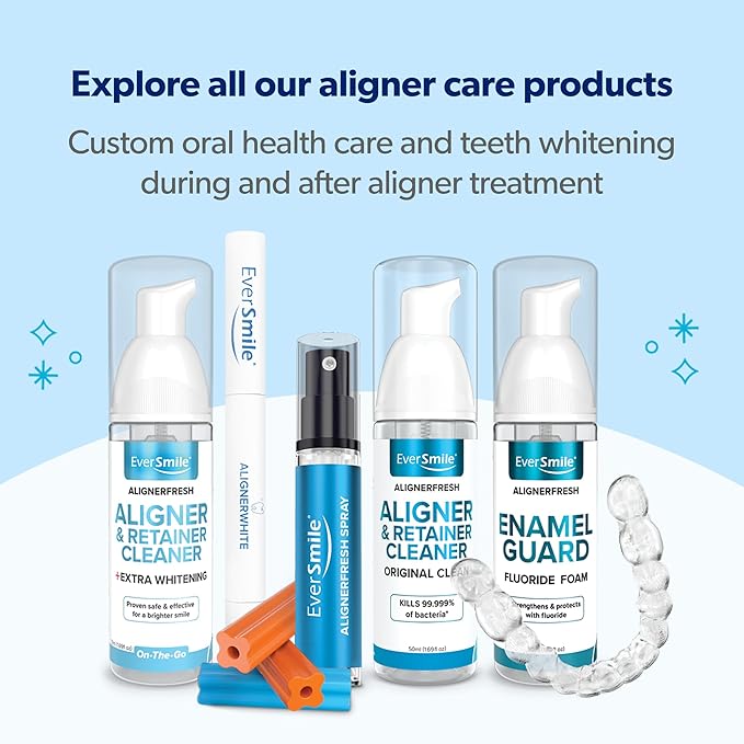 EverSmile AlignerFresh Original Clean Foam – Cleaner Compatible w/Invisalign and All Clear Aligners & Retainers – Eliminates Bacteria, Whitens Teeth, Fights Bad Breath – 25ml (4 Pack)