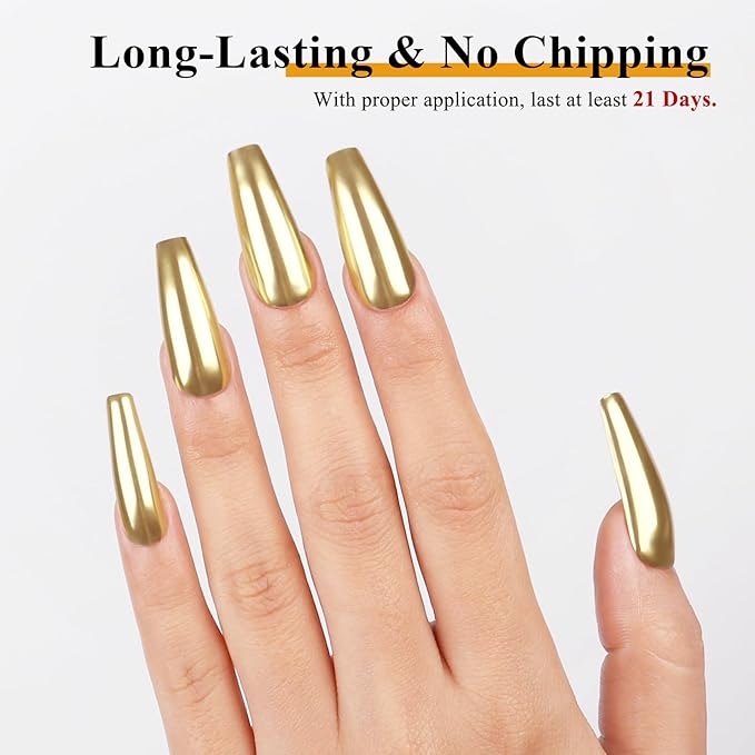 Imtiti Gold Chrome Nail Powder Kit,1g Gold Meatllic Mirror Effect Powder with 10ml White Color Gel Polish Metal Nail UV DIY Kit