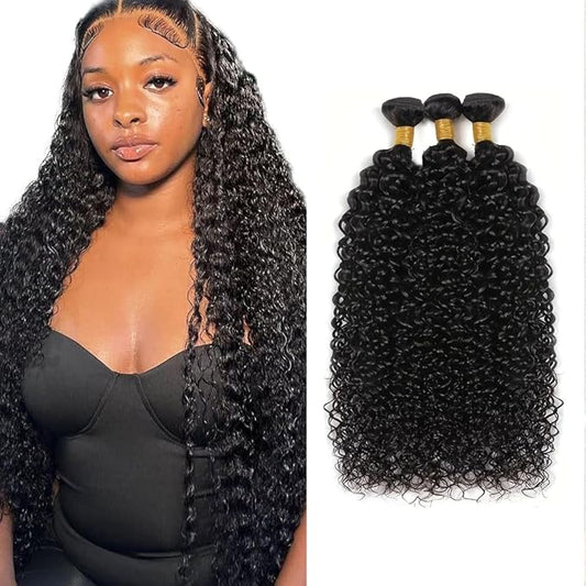 #1B Kinky Curly Bundles Wet and Wavy Bundles Human Hair 24 26 28 inch Curly Wave Human Hair Weave Bundle