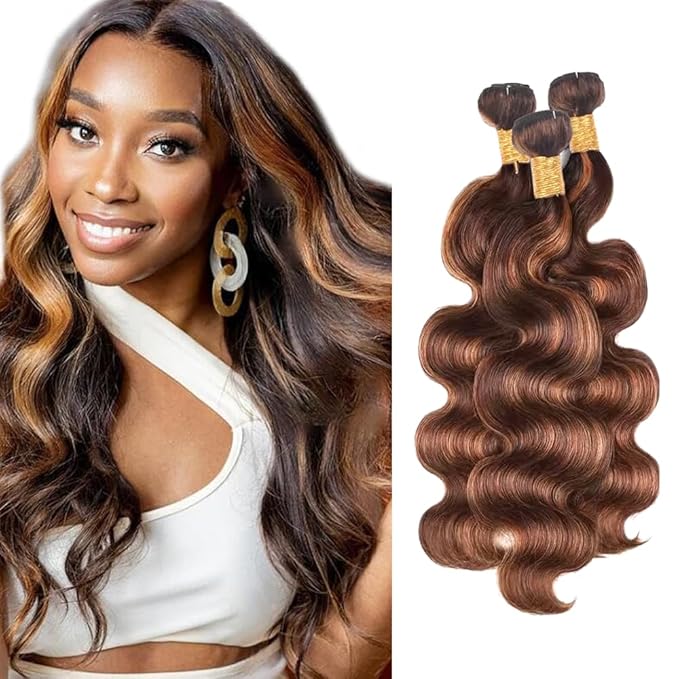22 24 26 inch Highlight Bundles Human Hair Brown Body Wave Bundles P430 Human Hair Bundle 2 Tone #4 and #30 Color 150g