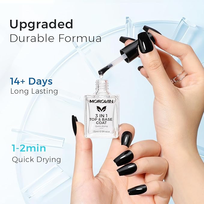 Morovan Base Coat Nail Strengthener: 3 IN 1 Nail Growth Top Coat Clear Quick Dry Nail Polish Strong Repairs Damaged Nail Hardener Long Lasting Shine No Chip Fingernail Treatment Care for Women Girls