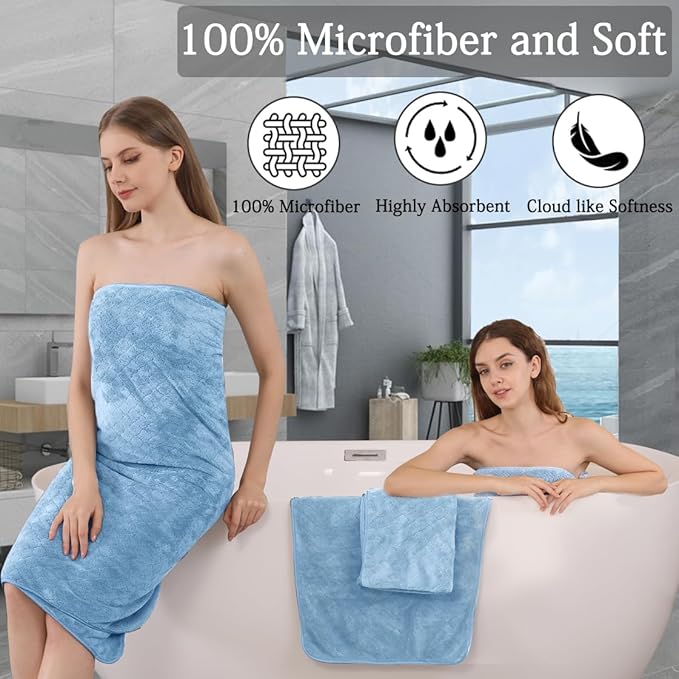 Ycosy Extra Large Bath Towels Set 35x70 Inches - Blue Luxury 600 GSM Oversized Bath Sheet Towel,Ultra Soft Microfiber - Quick Dry,Highly Absorbent Shower Towels Spa Hotel Bathroom Towel Set (4-Pack)