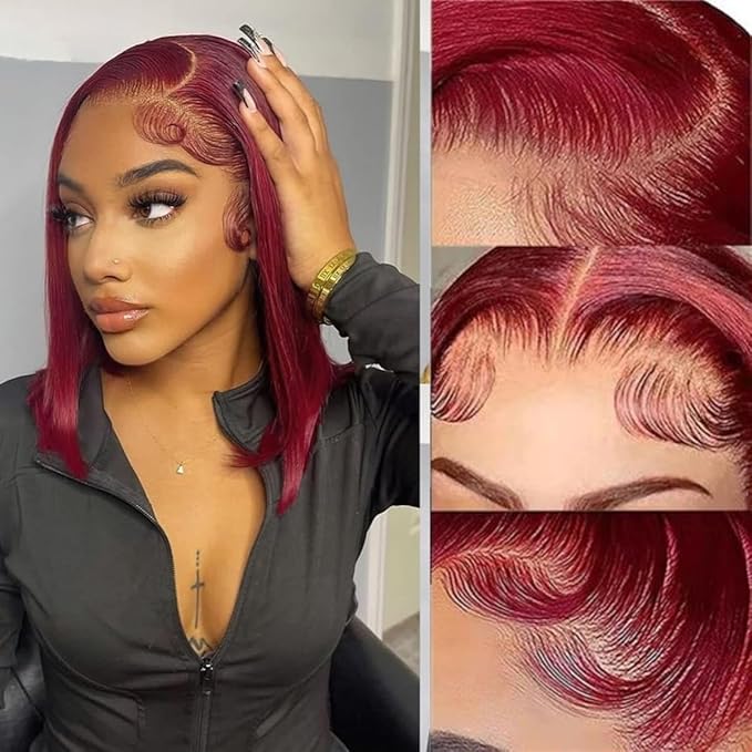 LICHANG 13x4 99J Straight Lace Front Wigs Human Hair Pre Plucked with Baby Hair for Black Women Glueless 12 Inch