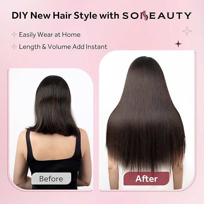 Clip in Hair Extensions Real Human Hair, Remy Human Hair Clip in Extensions for Long Hair, Dark Brown Straight Hair Extensions Add Volum add Length #2 20Inch 120G 7PCS