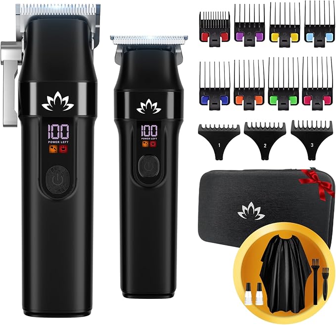 AMULISS Professional Hair Clippers and Trimmer Set for Men - Cordless Haircut Kit with LED Display, Zero-Gap T-Blade Mens Grooming Beard Trimmer for Family & Barber Use (Black)