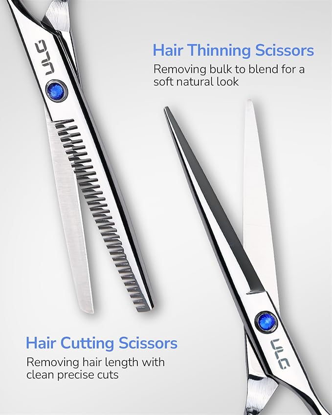 ULG Hair Cutting Scissors Thinning Shears Kit Professional Hairdressing Texturizing Salon Razor Edge Scissor Barber Kit Plus 6.5 inch Silver
