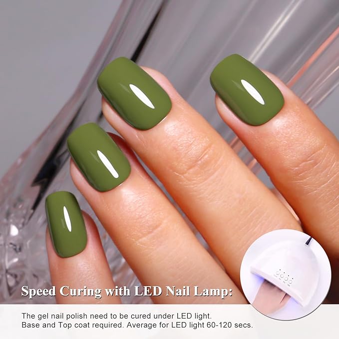 Imtiti Olive Green Gel Nail Polish, 1Pcs Sage Green Soak Off UV LED Gel Polish, Long Lasting, Nail Art Manicure Salon DIY at Home for Fall and Winter (0.34 Fl Oz-1910)