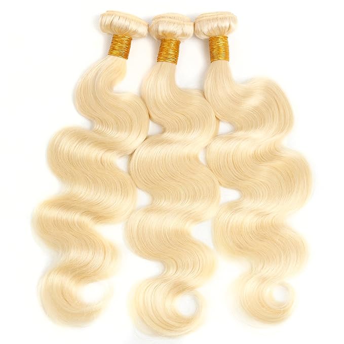 613 Bundles with Frontal Human Hair 14 16 18 + 12 inch Blonde Body Wave Bundles with Frontal 100% Unprocessed Virgin Human Hair Weave Extensions with 13x4 Transparent Lace Frontal