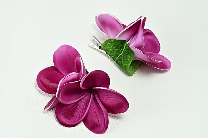 Pack of 2 Real Touch Flowers Hawaiian Flower Hair Clips Plumeria Hibiscus Hair Clips Handmade Hair Accessories for Beach Wedding Bridal Party Mother's Day Women Girls Holiday Gifts (c-850, 2pcs)