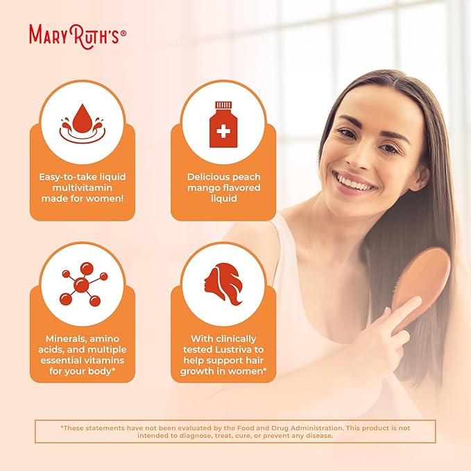 MaryRuth's Liquid Multivitamin+Hair Growth | Clinically Tested for Thicker Hair & Facial Wrinkles in Women | Biotin 10000mcg | Lustriva Hair Growth Supplement | Skin Care | Age 18+ | 30 Fl Oz