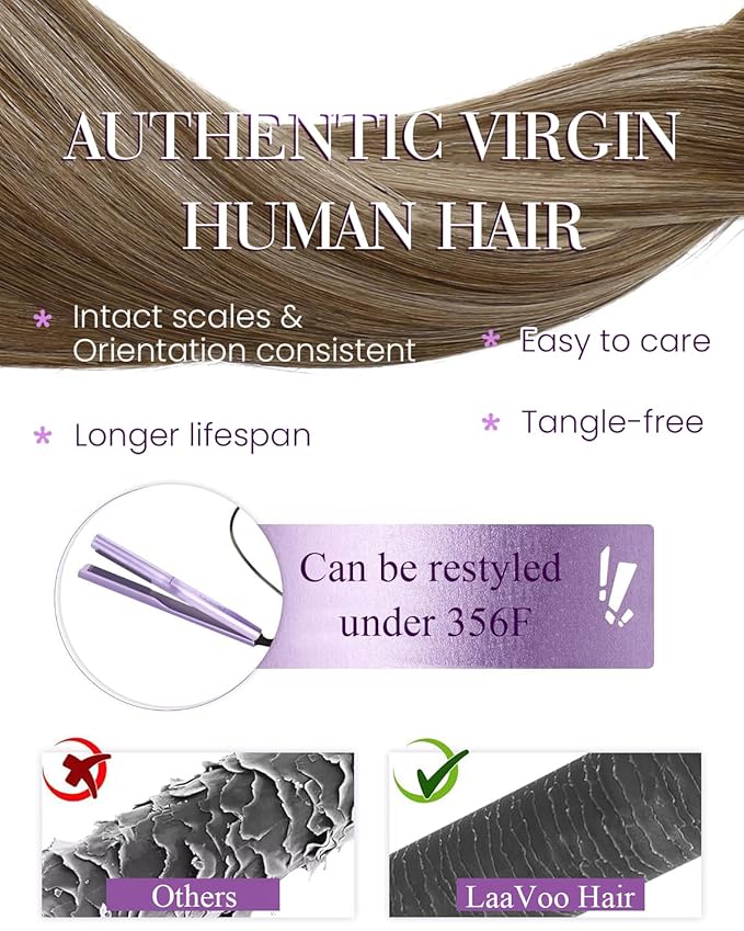LaaVoo K Tip Hair Extensions Real Human Hair U Tip Hair Extensions Light Brown Mix Dark Golden Blonde Ktip Human Hair Extension Ombre Brown Hot Fusion Blonde 20 inch 50g/50s