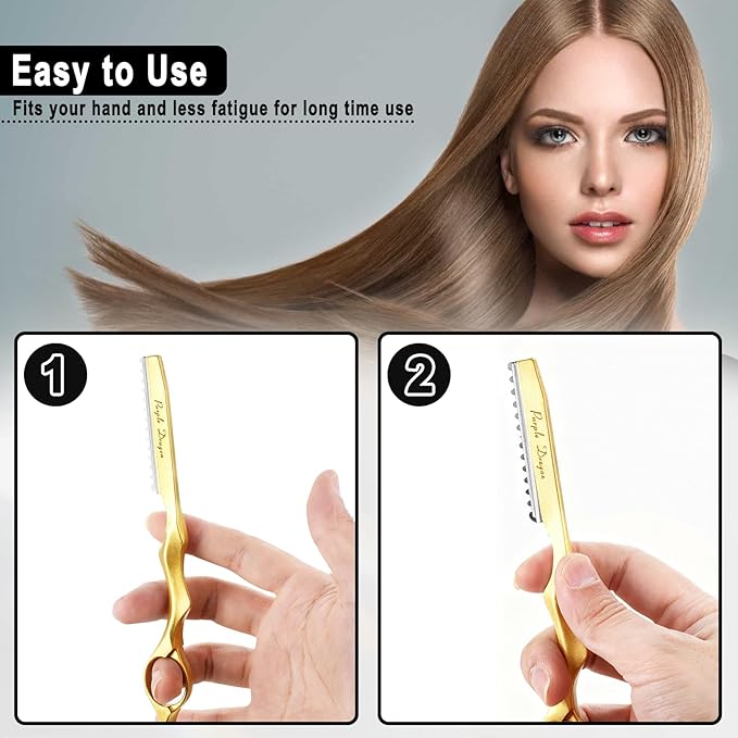 Hair Razors For Cutting Hair 7" Mental Thinning Styling Razors with 10 PCS Sharp Stainless Steel Blades Professional Styling Tool for Salon and Home (Gold)