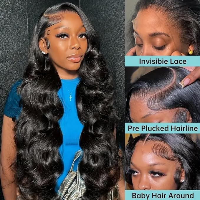 Natural Black Human Hair Wig Body Wave 13x6 Lace Front Wigs Human Hair Wigs For Black Women 30 Inch