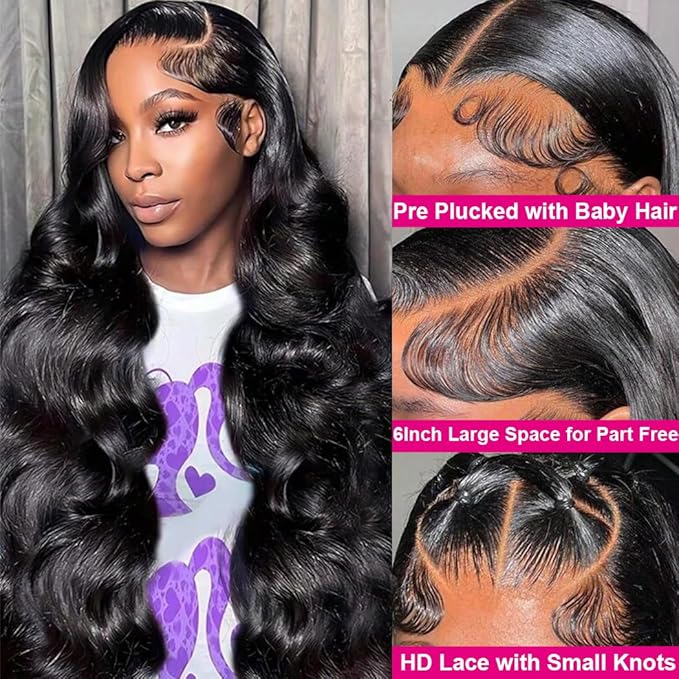 32 Inch Lace Front Wigs Human Hair 200 Density Body Wave Lace Frontal Wigs for Black Women Glueless Wigs Human Hair Pre Plucked with Natural Hairline 13x6 Lace Front Wigs Human Hair in Middle Part