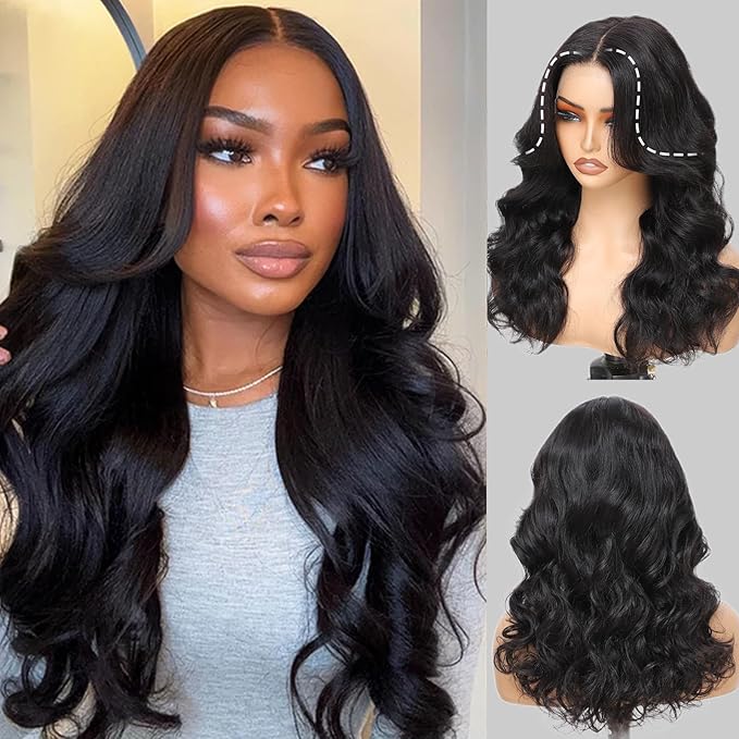 Fluffy Natural Bouncy Loose Wave Curtain Bangs Wig Glueless Wigs Human Hair Pre Plucked Pre Cut 13x6 PartingMax HD Lace Pre Everything Lace Front Wigs Human Hair for Women (Black Color, 26”)