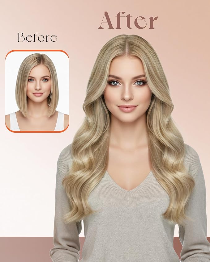 Sunny Hair Butterfly Weft Hair Extensions Human Hair Golden Blonde Highlight Dirty Blonde Genius Weft Hair Extensions with Hole Dual-Use Straight Human Hair for Women Glueless 16 Inch 100G