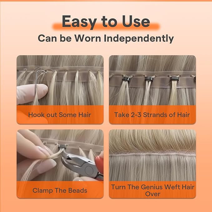 Full Shine Butterfly Weft Hair Extensions Human Hair 22 Inch Invisible Pu Hole Extensions Genius Weft Hair Color Platinum Blonde Human Hair Bundles Soft Hair Add Length 100G