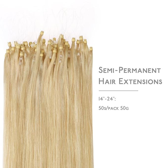 WENNALIFE Microlink Hair Extensions Human Hair, 50g 50s 16 Inch Light Blonde Highlighted Golden Blonde Remy Micro Bead Hair Extensions Real Human Hair Loop Ring Hair Straight Microlinks