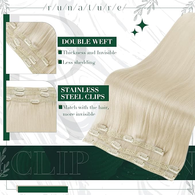 RUANTURE Clip in Hair Extensions Real Human Hair, Short Remy Human Hair Clip in Extensions for Women, Smooth Soft Hair, Add Hair Volume, 12 Inch 50g 3pcs,#800 Platinum Blonde