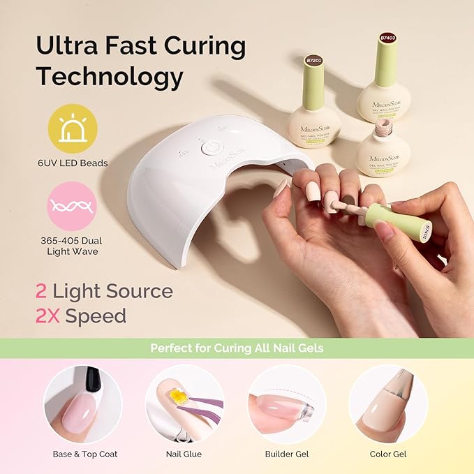 MelodySusie Gel Nail Kit with P-ART06G Cordless UV Lamp Rechargeable Portable LED UV Light with Smart Sensor Plant Based HEMA Free Nails Polish with No Wipe Top Coat Base Builder Gel Gift for Women