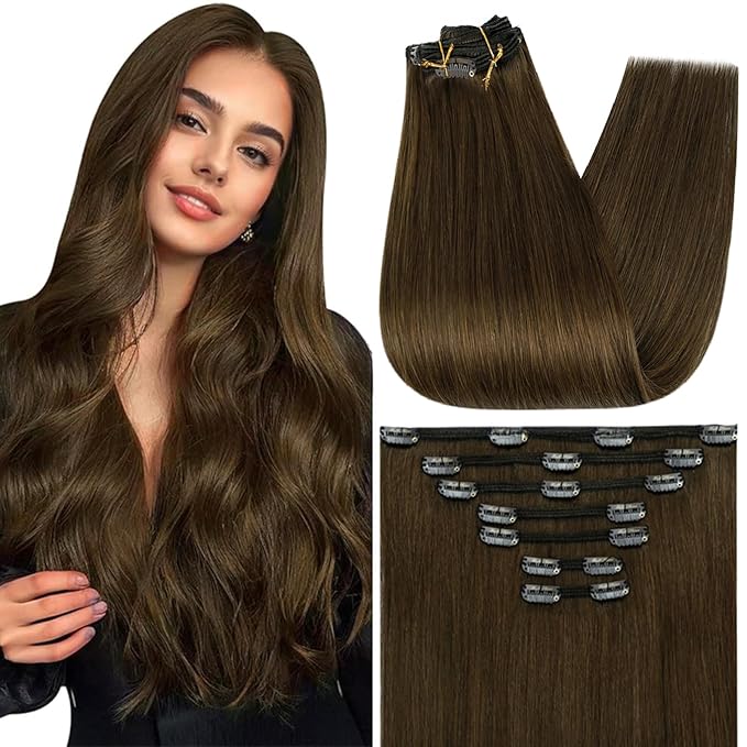 Full Shine Clip in Extensions Real Human Hair Brown 22 Inch Invisible Clip in Hair Extensions Human Hair Straight Triple Weft Medium Brown Remy Hair Extensions Clip ins 7 Pcs 120 G