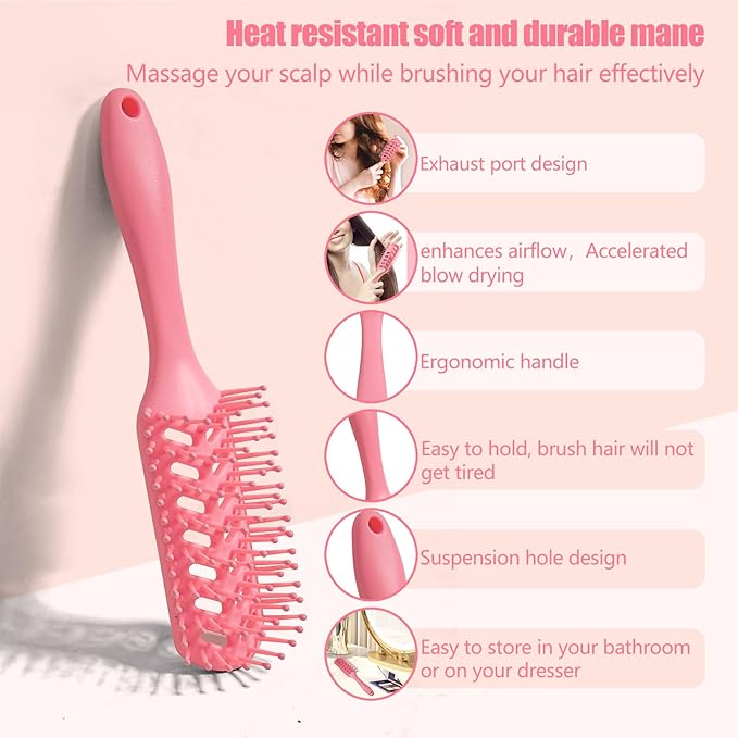 KUWA Detangling Brush for Curly, Thick & Straight Hair - Paddle Brush for Wet & Dry Hair - Pain-Free Detangling