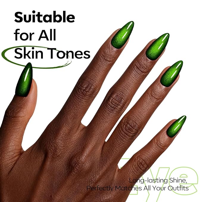 modelones Cat Eye Gel Nail Polish Green Gel Polish Jelly Glass with Magnet Holographic Glitter Shimmer Translucent Sheer Color Magnetic Christmas Nail Polish Top Coat Salon DIY at Home 15 ML