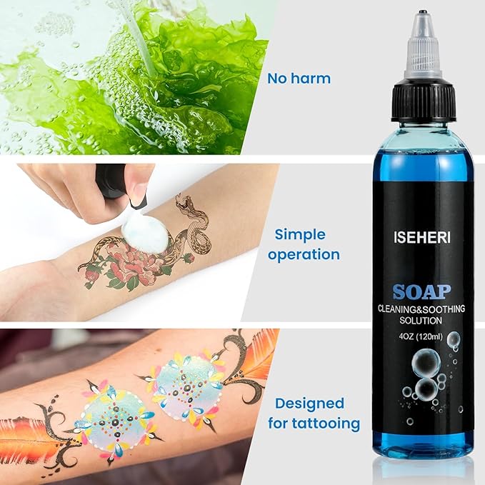 Ultra Concentrated Tattoo Cleaning Soap (10 oz) with 120ml Foaming Bottle and 8 oz Squeeze Bottle – Tattoo Supplies for Tattoos, Piercings, Skin and Equipment Cleaning(blue)