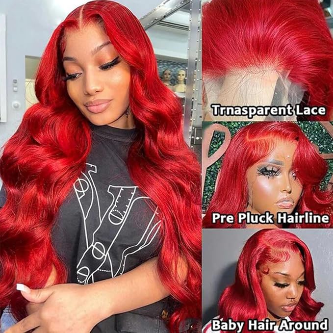 Ice Pear 28 Inch Red Wig Human Hair Pre Plucked Red Lace Front Wigs Human Hair 200% Density 13x6 Colored Wigs for Women Red Body Wave Lace Front Wig
