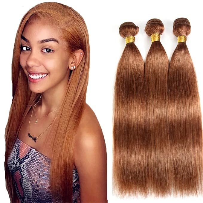 Brown Straight Bundles Human Hair Color 30 Bundles 14 16 18 Inch Brazilian Light Brown Bundles Virgin Remy Hair 3 Bundles Hair Weave 150g