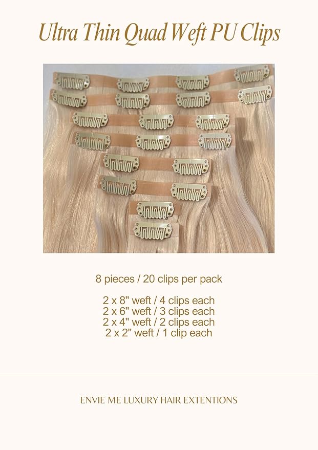 EnvieMe Luxury Hair Extensions Remy Cuticle Intact Double Drawn Real Human Hair Deep Wave Curl, Seamless-Invisible Clip-In Hair Extentsons #1001 Light Blonde 110g 20 inch 8 pcs