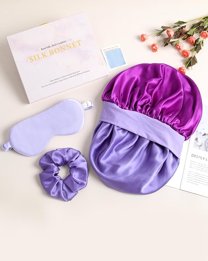 Mulberry Silk Bonnet Sleeping Women Curly Hair Bonnets Tie Band Double Layer Reversible Sleep Bonnet Silk Hair Wrap Sleep Cap