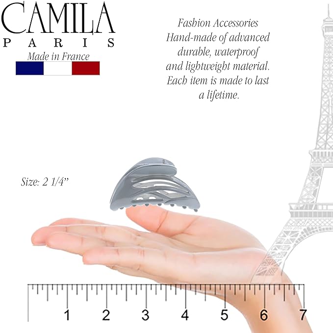 Camila Paris CP3433 French Hair Clip for Women, Small Dolphin Gray, Girls Hair Claw Clips Jaw Fashion Durable and Styling Hair Accessories for Women, Strong Hold No Slip Grip Made in France