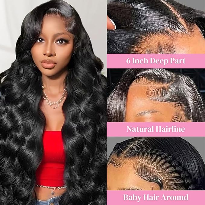 16 Inch Body Wave Lace Front Wigs Human Hair 200% Density 13x6 HD Lace Frontal Wig Pre Plucked Body Wave Wig Soft and Tangle-free Virgin Human Hair Wigs for Women Daily
