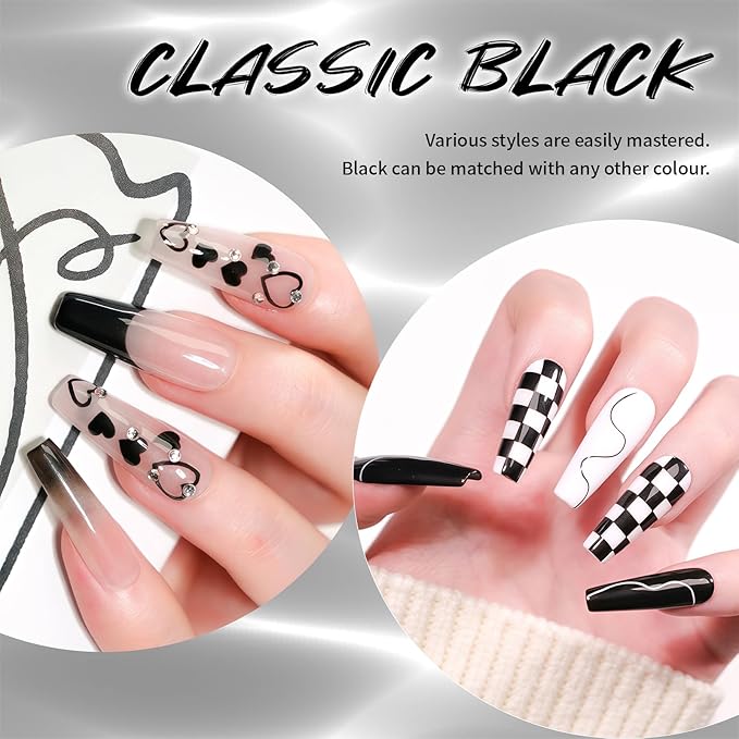 12 ml Painting Liner Gel Polish, High-gloss, Long-lasting Gel Art Classic Black Paint French Butterfly Lines Built-in Fine Nail Brush Soak Off UV/LED Nail polish Nail Gel Nail Art Manicure