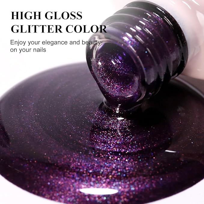 Imtiti Glitter Gel Nail Polish, Purple Gel Polish Sparkle Purple Soak Off UV LED Gel Polish, Long Lasting, Nail Art Starter Manicure Salon DIY at Home for Women (0.34 Fl Oz-1929)
