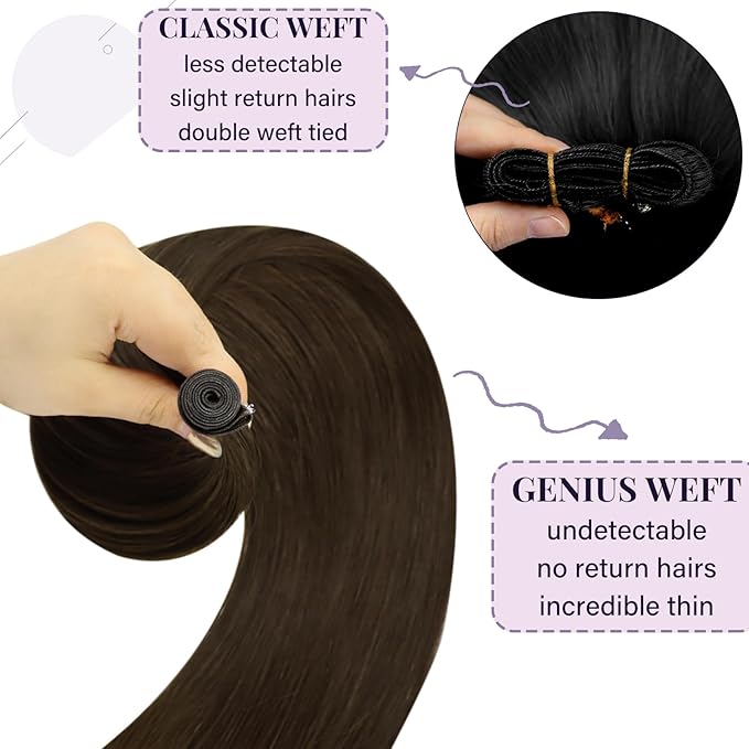Fshine Genius Weft Hair Extensions for Women Light Brown Hair Extensions Sew in Human Brown Bundle One Piece Bundle Natural Weave 14 Inch 50g