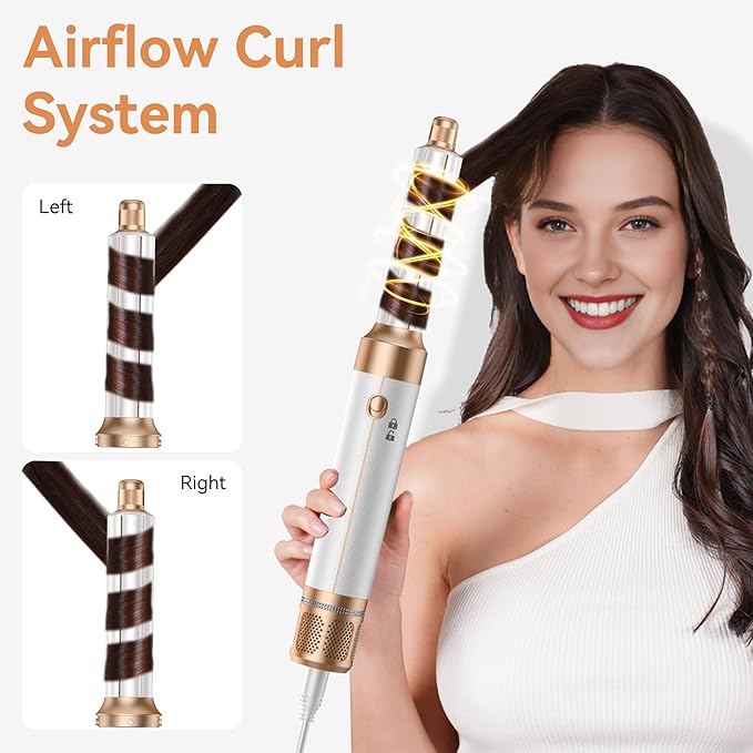7 in ONE Hair Dryer Brush, Powerful Blow Dryer Brush with Air Curler for Hair, Brush Blow Dryer with Diffuser, Ionic Hot Air Brush Fast Dry, Volumize, Curls, Straight, Hair Styling Tools 100-120V