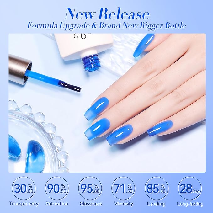 BORN PRETTY Ice Jelly Gel Nail Polish Halloween Jelly Deep Blue Gel Nail Polish Sheer Transparent Deep Blue Natural Translucent Soak Off Gel Polish Nail Art DIY 15ML