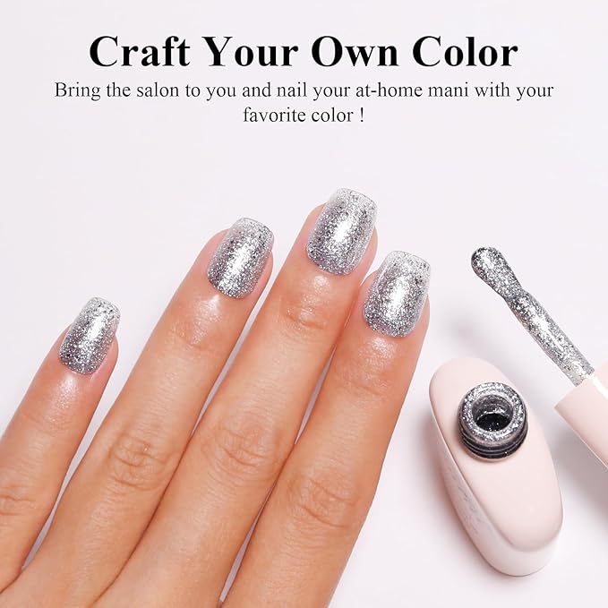 Imtiti Glitter Silver Gel Nail Polish, 1Pcs Starlight Sparkle Silver Soak Off UV LED Gel Polish, Nail Art Starter Manicure Salon DIY at Home for Women (0.34 Fl Oz-1934)